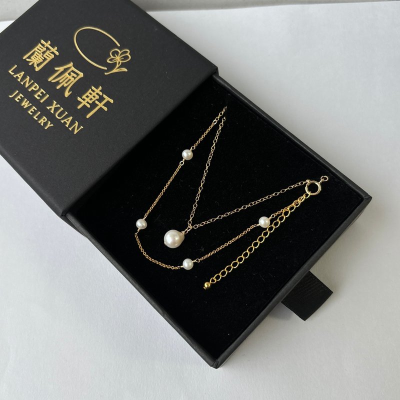 14KGF 淡水珍珠 三鍊層次項鍊 巴洛克珍珠 珍珠項鍊 - 項鍊 - 珍珠 白色