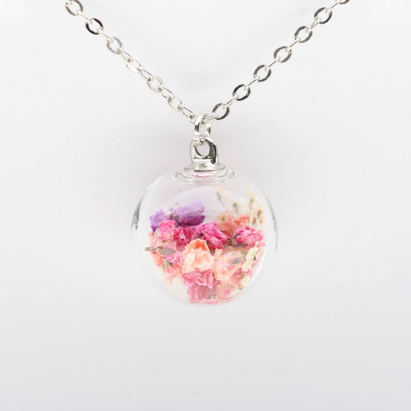 「OMYWAY」Handmade Dried Flower Necklace - Glass Globe Necklace 1.4cm - Chokers - Glass Transparent