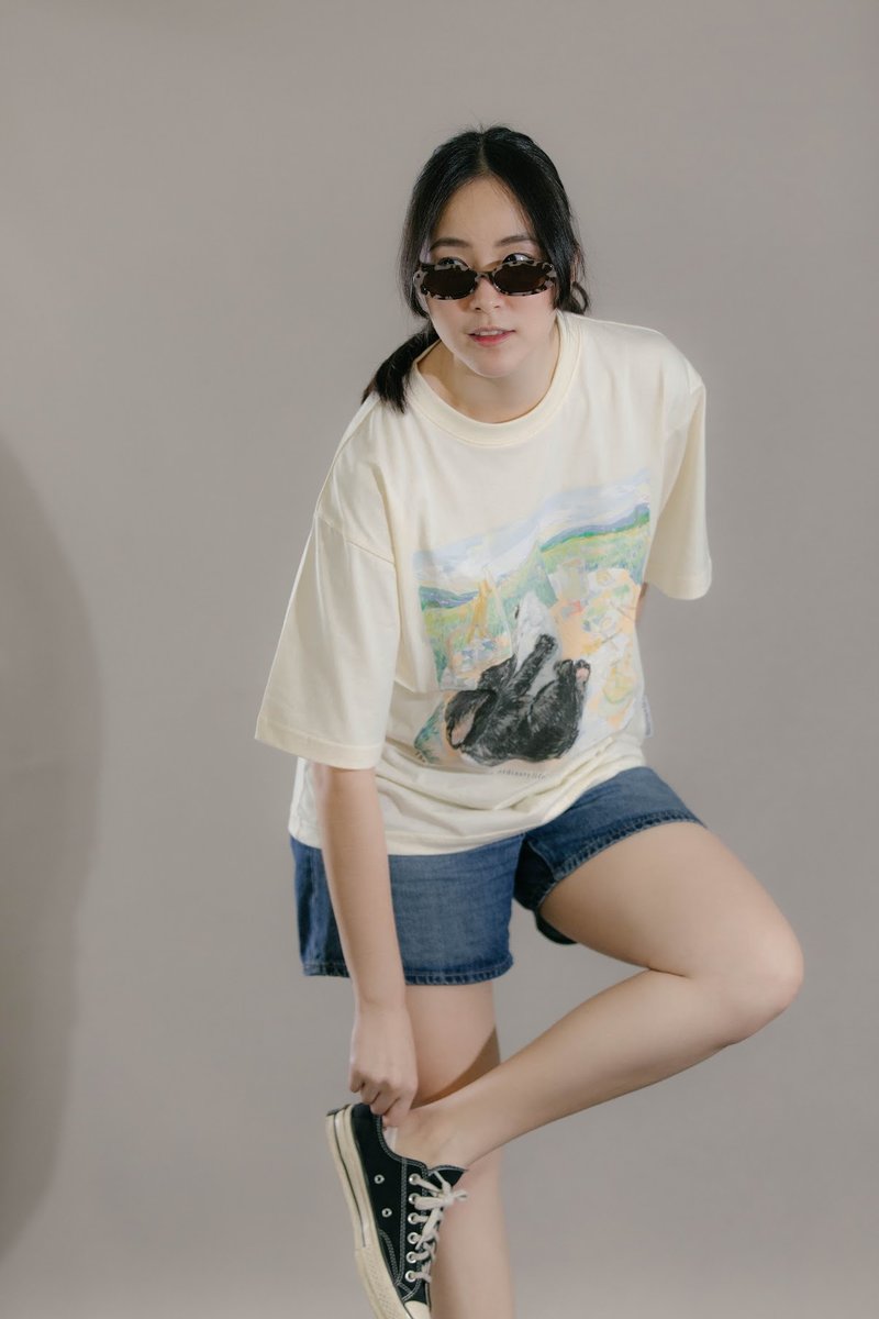 Oversized T-Shirt - เสื้อฮู้ด - ผ้าฝ้าย/ผ้าลินิน ขาว