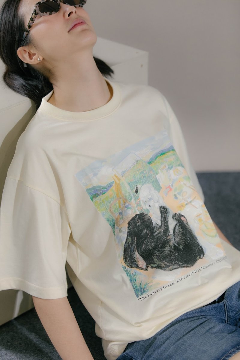 Oversized T-Shirt - 帽T/大學T - 棉．麻 白色