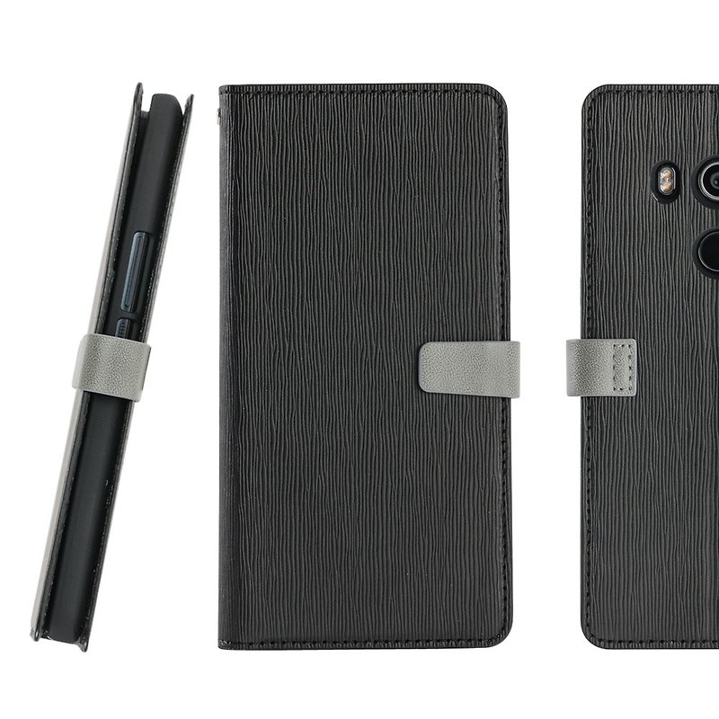 HTC U11 Eyes special wood grain side squat stand holster - black (4716779659320) - อื่นๆ - พลาสติก สีดำ