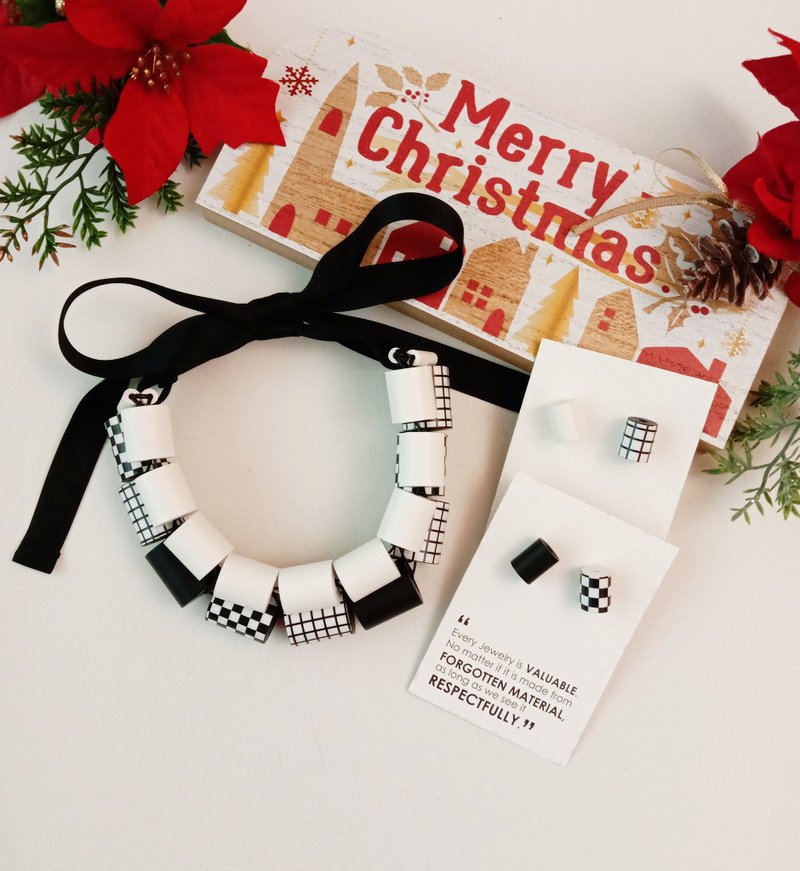 項鍊_經典黑白_雙層紙珠設計Double OSSO (長短可調整) - 項鍊 - 紙 白色