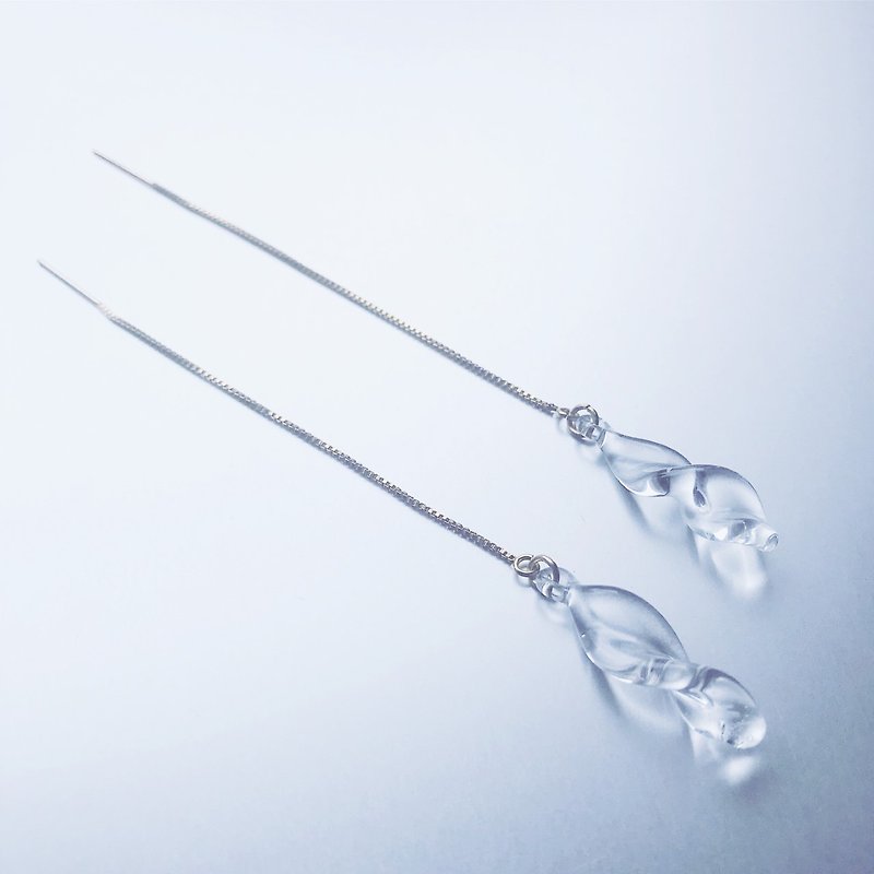 Twisted Earring Long - Earrings & Clip-ons - Glass Transparent