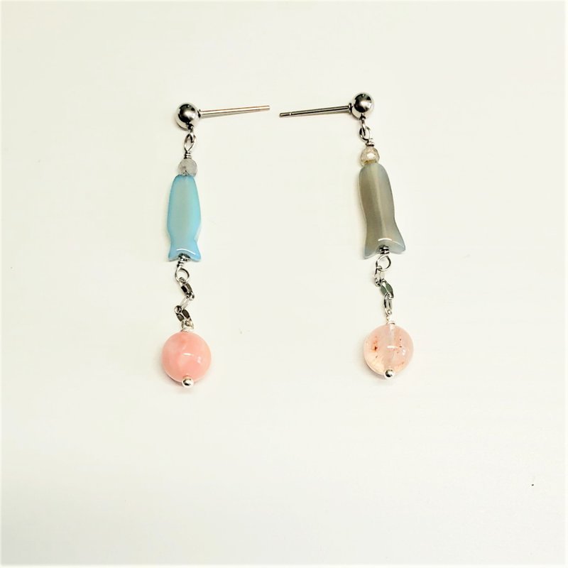 Natural semi-precious stones stainless steel dangle earrings  (with certificate) - ต่างหู - เครื่องเพชรพลอย 