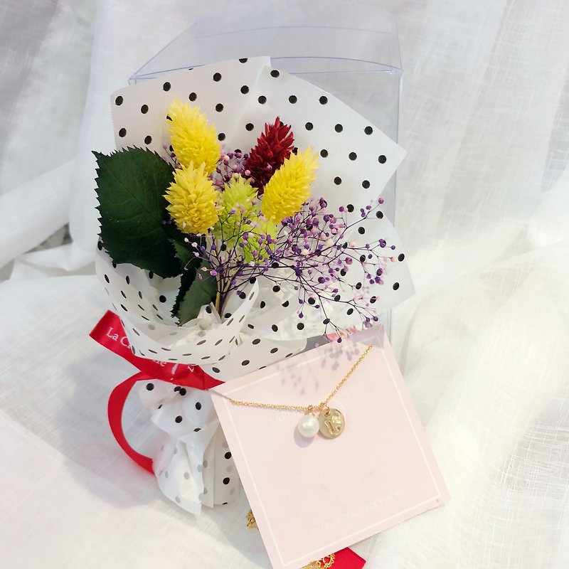  Faux Pearl Personalized Dry Flower Box Necklace  Birthday Bridesmaid  - สร้อยติดคอ - โลหะ สีทอง
