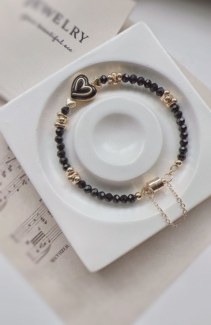 Black Crystal Beaded Bangle Bracelet - 手鍊/手環 - 純銀 黑色