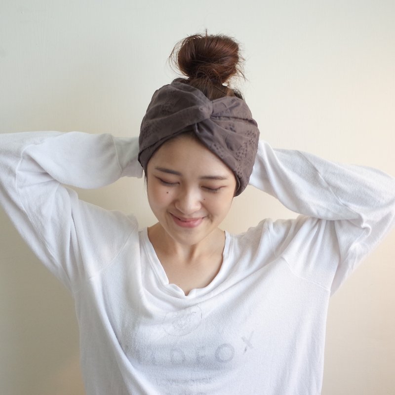 Focus tea towel hat elastic pole Wide / handmade hair band - Hair Accessories - Cotton & Hemp Brown