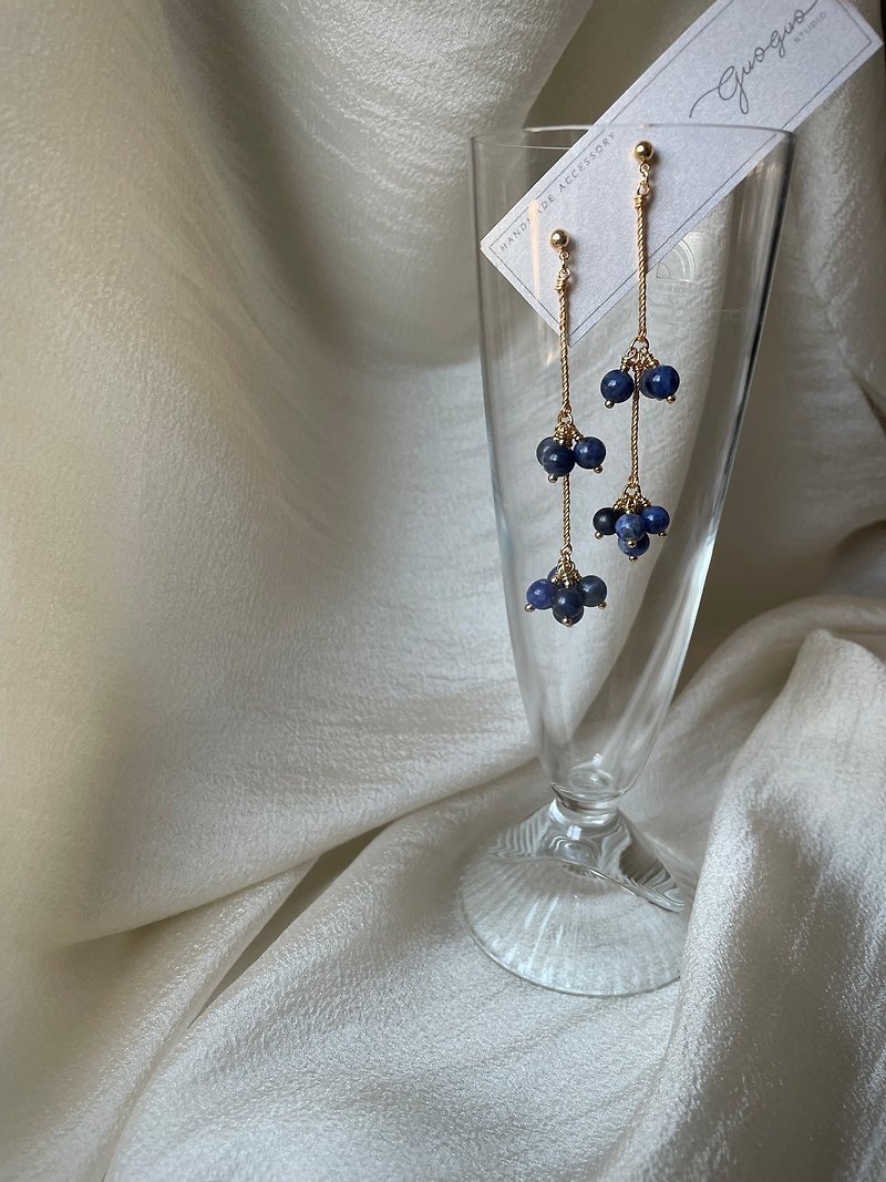 Golden Bell Flower Long Mineral Earrings Ear Pins and Clip-On - Earrings & Clip-ons - Jade Blue