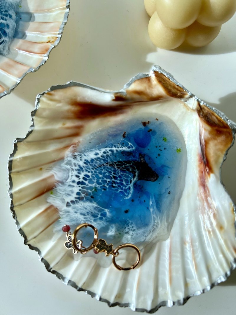 Scallop clam Shell mini ocean resin trinket, resin display tray wedding 碟 碗 牡蠣 戒 - 衛浴用品/浴室收納 - 樹脂 藍色