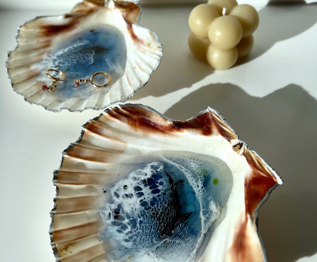 ホタテ貝殻ミニオーシャンレジン小物、レジンディスプレイトレイ