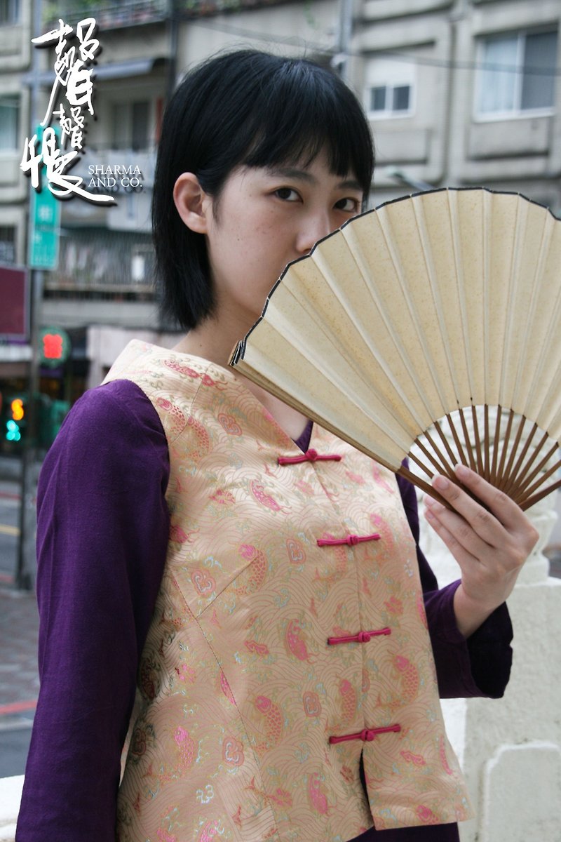 【聲聲慢】中式蠶絲刺繡背心 淑女穿搭 手工染布 中國風棉麻 古著 - 背心/無袖上衣 - 棉．麻 粉紅色