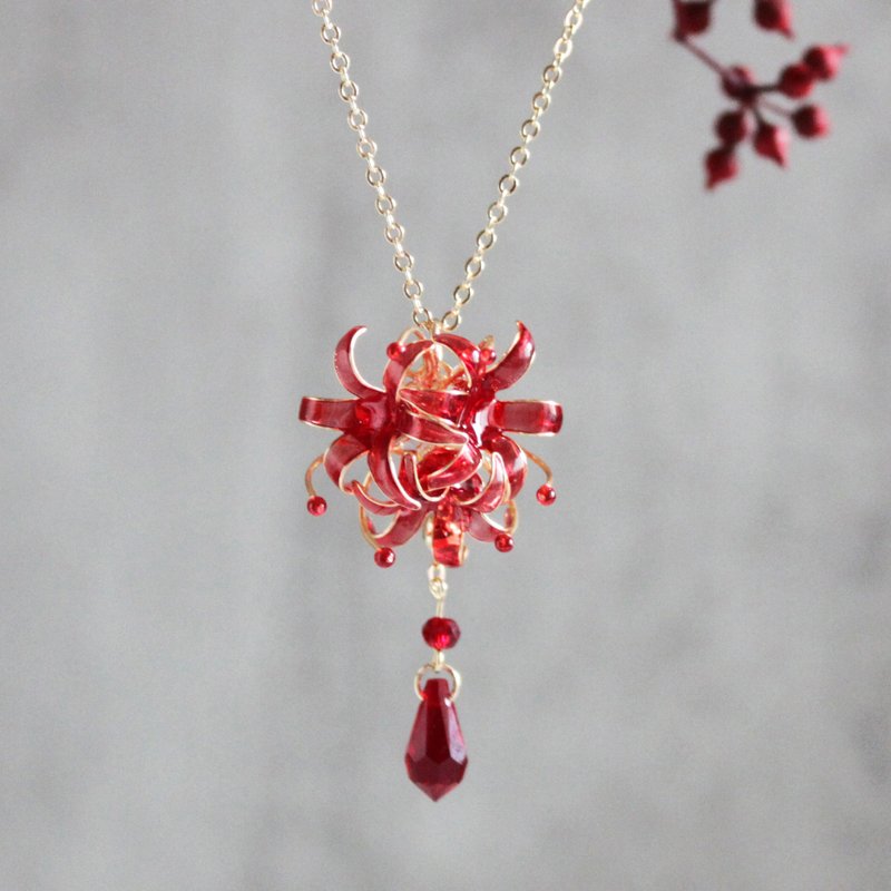 [Bana Flower Necklace] Red Bana Flower Necklace 14KGF Necklace Necklace - Necklaces - Resin Red