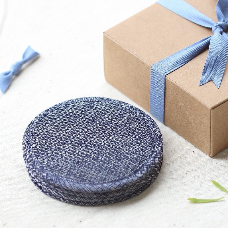 Limited Edition Hand Weaving Fabric Round Coasters Gift Box/Set of 4/In 2 colors - Coasters - Cotton & Hemp Gray