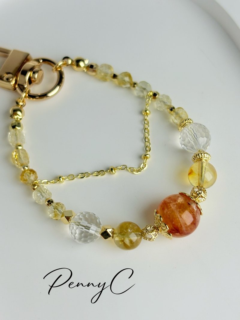 クリスタルチャーム スマホチャーム レッドガーデンクォーツ シトリン クリアクォーツ 金運 恋愛運アップ 対人運 - チャーム - クリスタル 