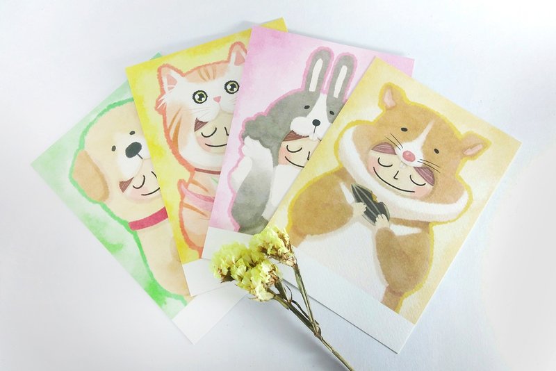 Dress animals into four Postcards: dog / cat / rabbit / mouse - Cards & Postcards - Paper Multicolor