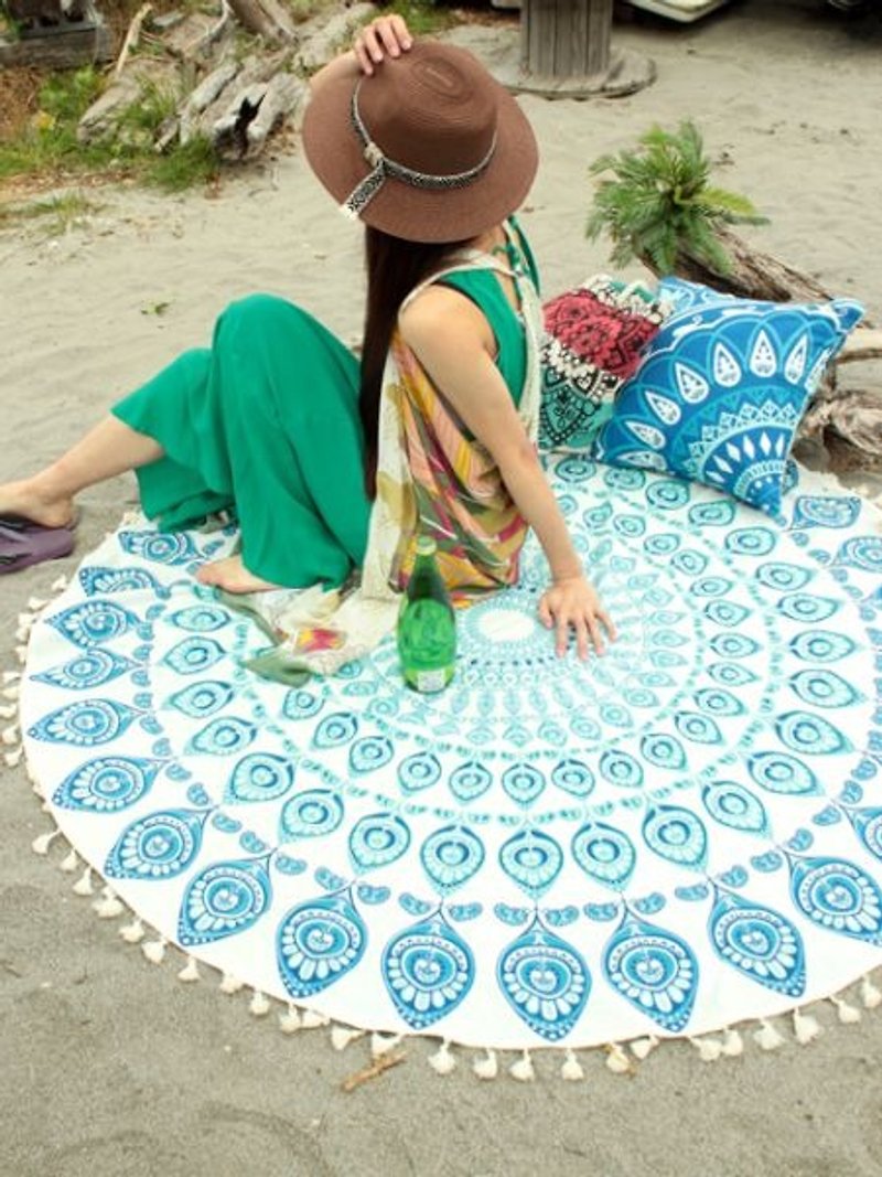 【Pre-order】 ✱ radiating mandala tassel round carpet / table towel ✱ (three-color) - Items for Display - Cotton & Hemp Multicolor