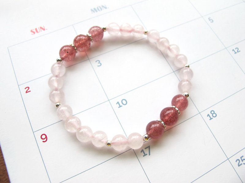 Pink Quartz Strawberry Quartz 925 Sterling Silver Jewelry [Powder Strawberry] Prosperous Peach Blossoms and Good Popularity - Bracelets - Crystal Pink
