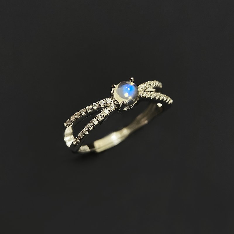 2件85折 | 印度月亮石純銀戒指 (玻璃體強藍光) - 戒指 - 純銀 