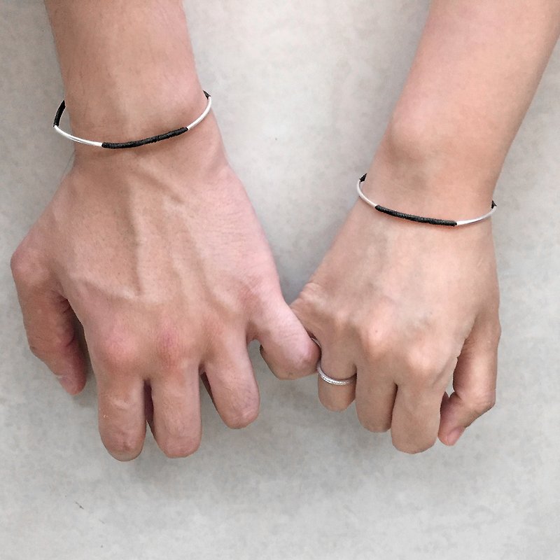 情侶黑色銀管手繩 | 銀手鍊 | 純銀手鍊 (套裝) - 手鍊/手鐲 - 銀 