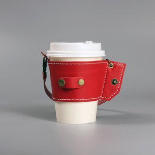 Rolled leather drink bag, environmentally friendly beverage bag, handmade leather sewing, small and easy to store red