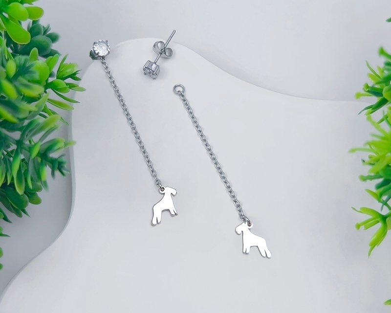 Allergy free - Schnauzer diamond earring - ต่างหู - สแตนเลส สีเงิน