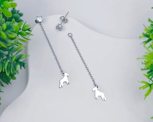 吳小姐3d訂製珠寶 雪納瑞 兩用單鑽垂墜耳環-迷你動物剪影系列-抗敏醫療鋼
