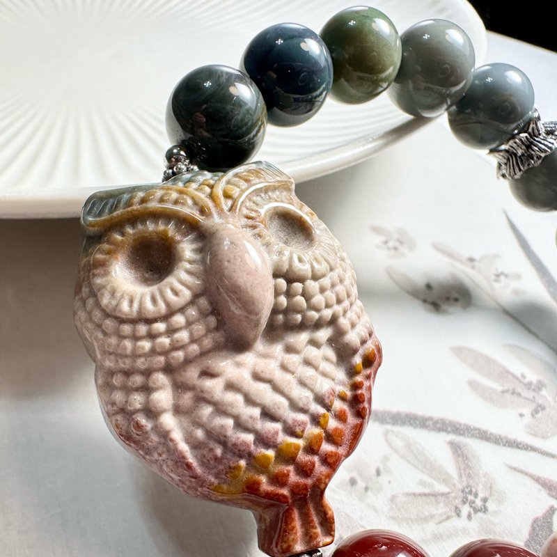 [Meow Delei] Happy Owl I Ocean Stone I Alxa Agate - Bracelets - Crystal 