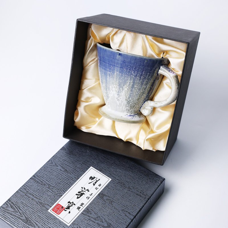 明芽窯 | 靜見暮雪 灰 藍 把杯 杯子 手作陶杯 咖啡杯 禮盒 H12 - 咖啡杯/馬克杯 - 陶 藍色