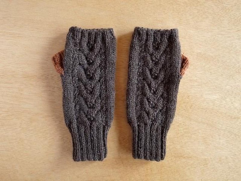 Alpaca wool Aran hand warmer, charcoal gray x brick, made to order - Gloves & Mittens - Other Materials Gray