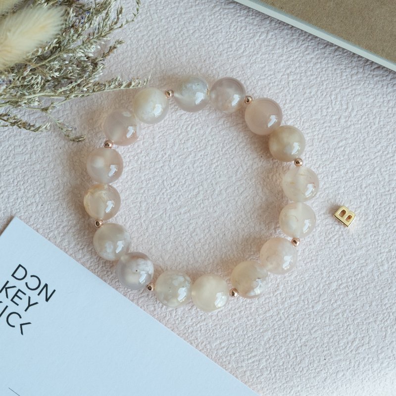 Big Blossom Sakura Agate genuine gemstones stretch bracelet female birthday gift - สร้อยข้อมือ - คริสตัล สึชมพู