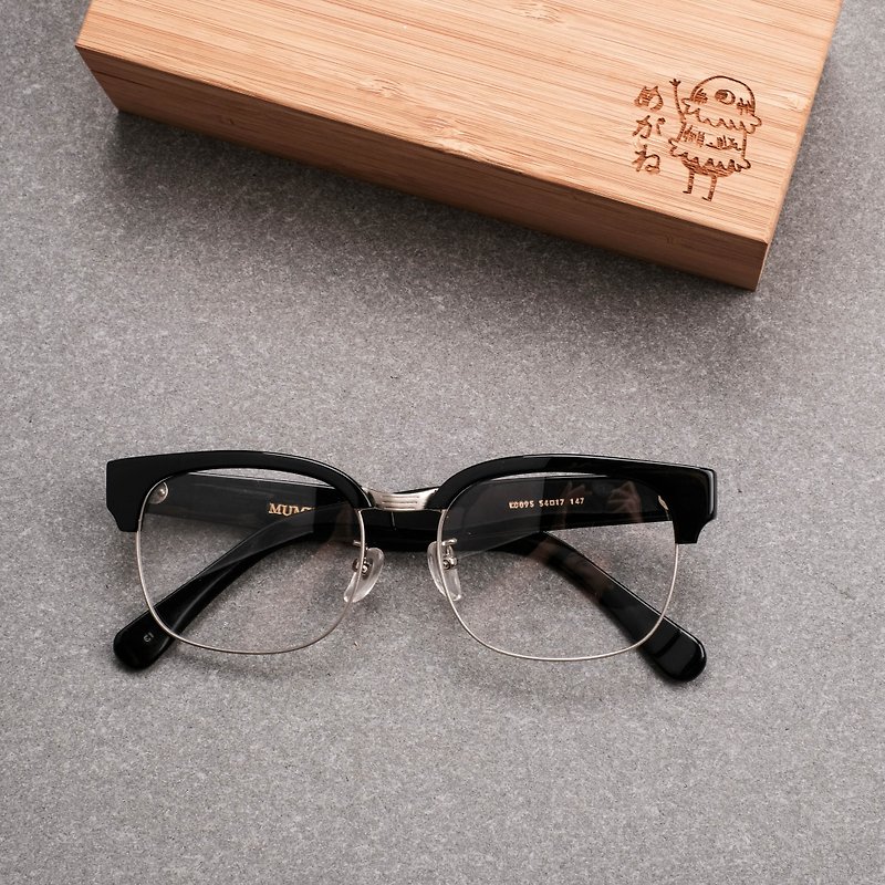 Japanese hand-made eyebrow frame large frame half frame handmade glasses frame titanium metal - กรอบแว่นตา - โลหะ สีดำ