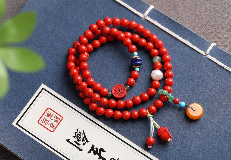 Natural cinnabar fine red sand three-circle bracelet fine original content up to 95% - สร้อยข้อมือ - เครื่องเพชรพลอย 