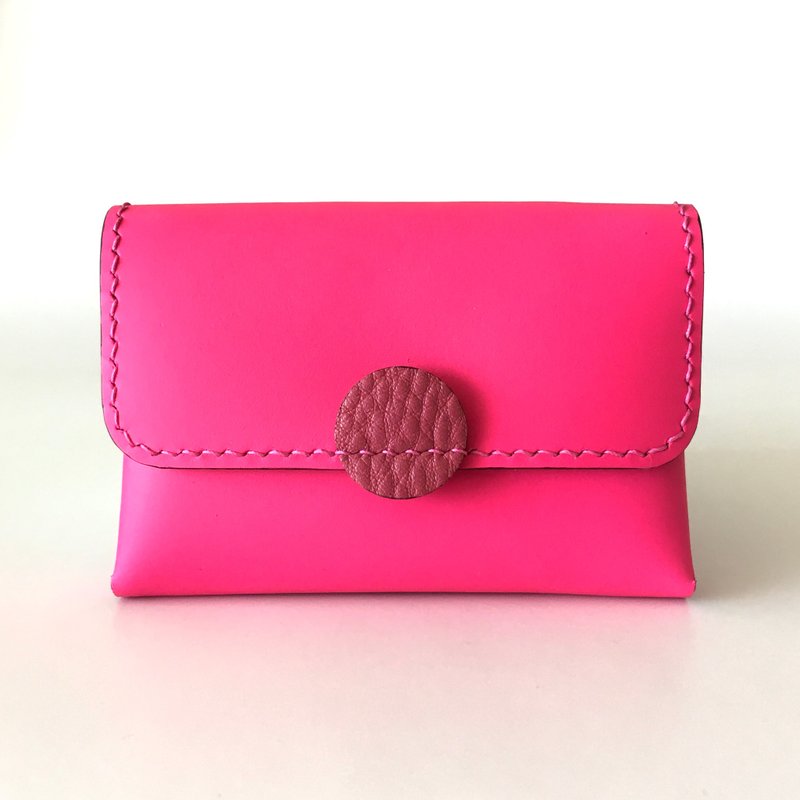 Leather Card Holder- vivid hot pink - Card Holders & Cases - Genuine Leather Pink