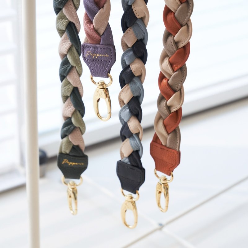 SIGNAL cowhide braided short strap-lilac/midnight blue/spruce green - อื่นๆ - หนังแท้ หลากหลายสี