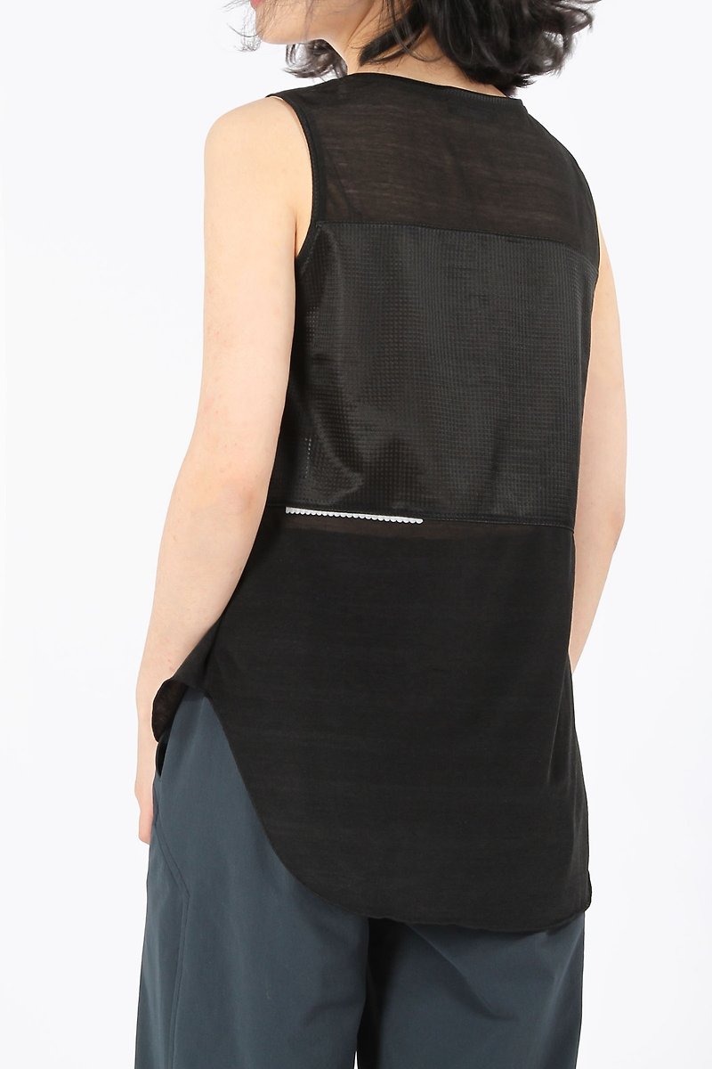 Cross stitching reflective suction sleeveless - black - Women's Vests - Polyester Black