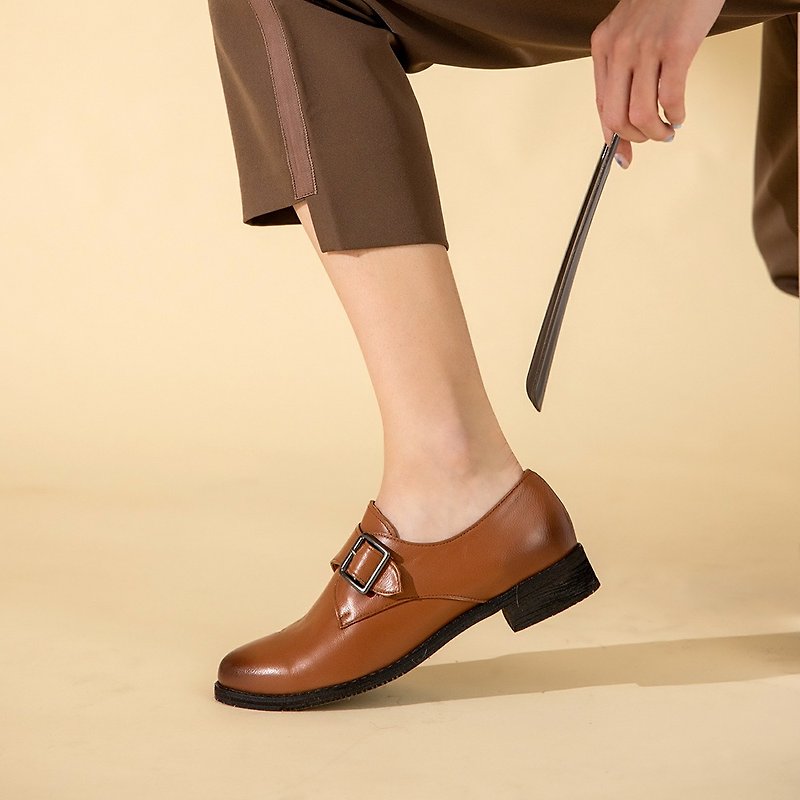 Manchester Single Buckle Monk Shoes-Pine Cone - Women's Oxford Shoes - Genuine Leather Brown