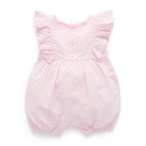 Purebaby有機棉 澳洲Purebaby有機棉嬰兒包屁衣/新生兒 連身衣 粉紅小繡花