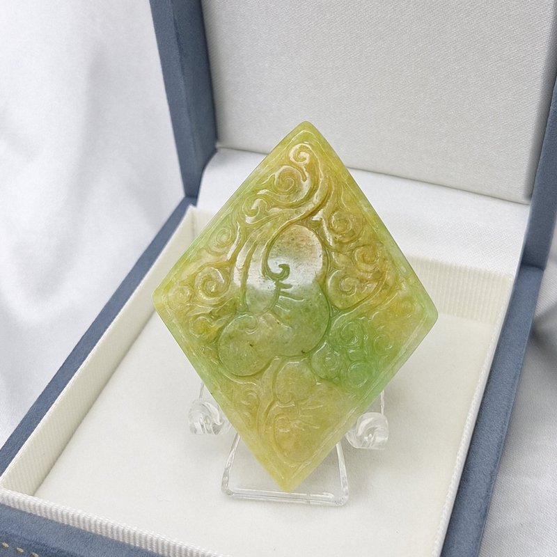 緬料 黃加綠 皇家玉 吉祥如意 吊墜 | 天然緬甸玉A貨翡翠 - 項鍊 - 玉石 