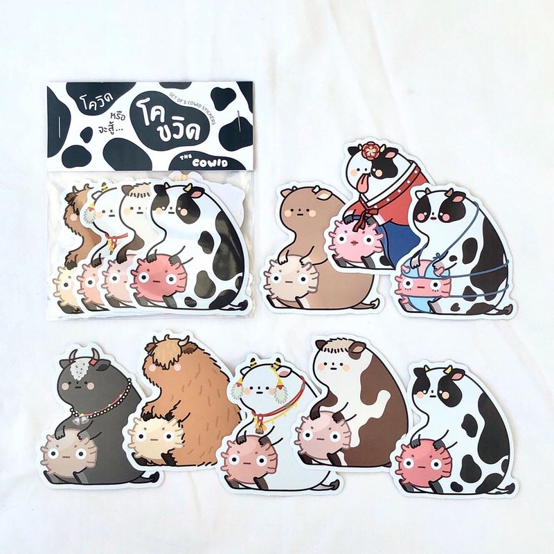 COWID Sticker Pack | Set of 8 waterproof, COVID19-inspired stickers - 貼紙 - 紙 多色