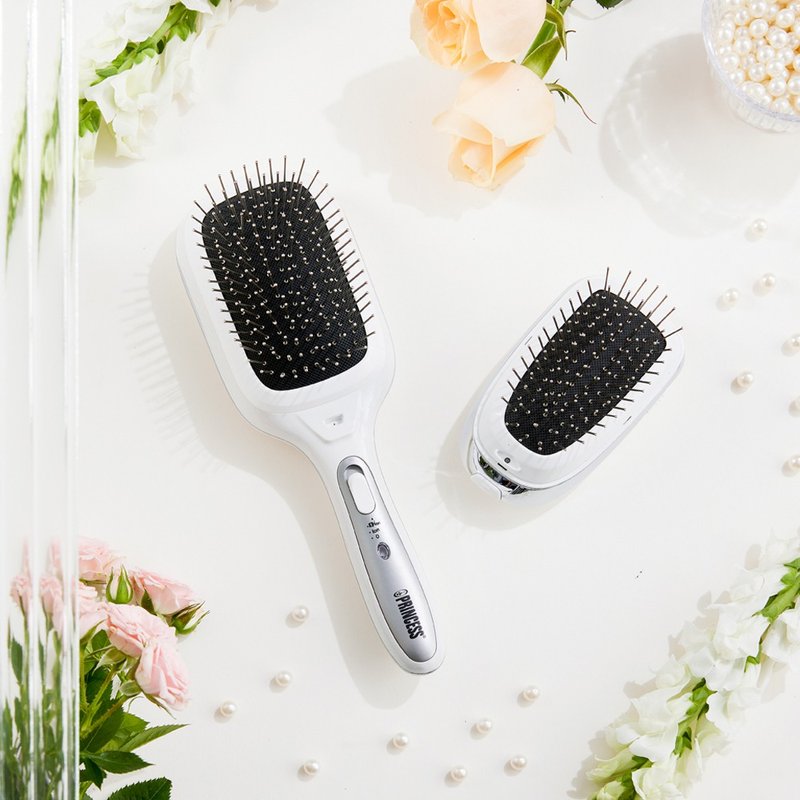 Dutch PRINCESS negative ion electric massage comb - long handle + handleless - Makeup Brushes - Plastic White