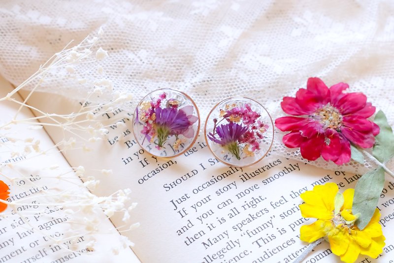 All round flower resin earrings - Earrings & Clip-ons - Resin Pink