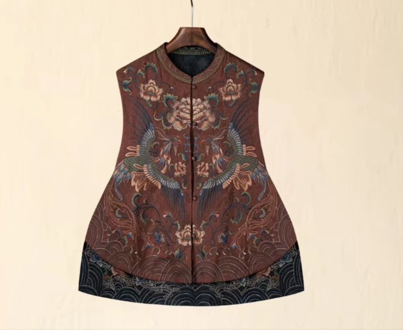 Kongshanyuanxin Chinese retro Xiangyunsha double-sided wearable national style vest - อื่นๆ - ผ้าไหม สีแดง