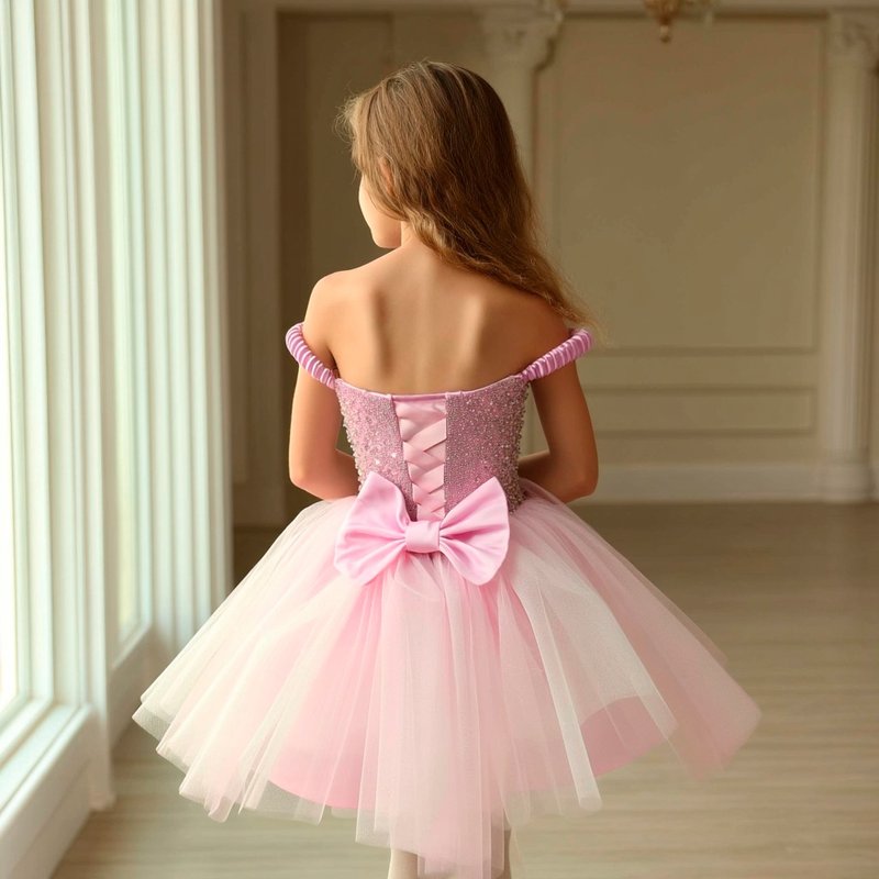 小さなお子様向けのライトピンクのサテンドレスと光沢のあるピンクのスカート - キッズドレス - その他の素材 多色