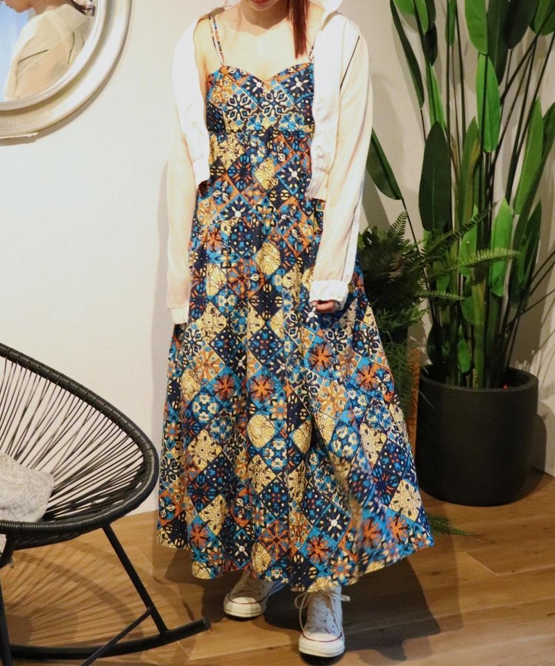 AFRICA CAMISOLE DRESS 156/MOSAIC - 洋裝/連身裙 - 聚酯纖維 藍色