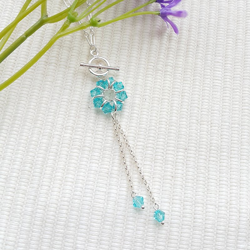 Clear Blue Hanging Crystal Necklace - Necklaces - Other Materials Blue