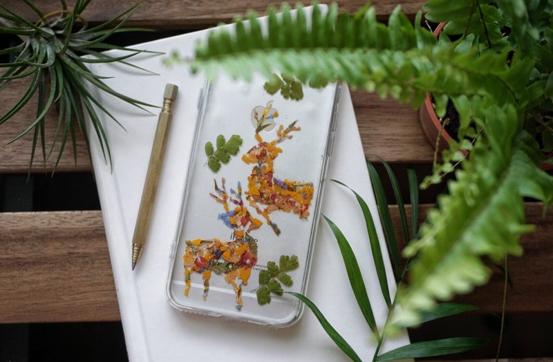 碎花系列 奔往相遇的小鹿// 植物標本 押花手機殼 iphone X/8/8plus/ 5/5s/SE/6/6s/6 plus/6s plus/7/7plus/Samsung S4/S5/S6/S6Edge/S7/S7Edge/S8/Note3/Note4/Note5/Note8 - 手機殼/手機套 - 矽膠 