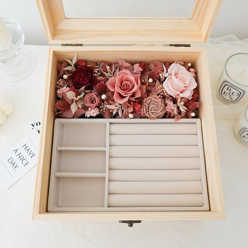 Preserved flower large jewelry box-red pink - Dried Flowers & Bouquets - Plants & Flowers Pink
