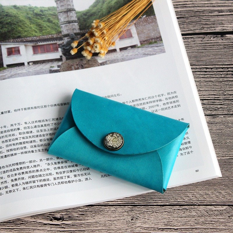 Such as Wei original Indigo blue flower handmade leather business card holder first layer of leather business card holder retro art ladies card bag purse custom lettering 11 * 7cm - Coin Purses - Genuine Leather Blue