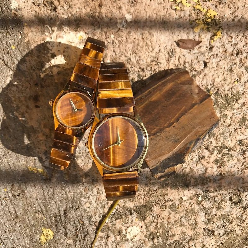 【Lost And Find】Natural tiger eye watch couple set - นาฬิกาผู้หญิง - เครื่องเพชรพลอย สีนำ้ตาล