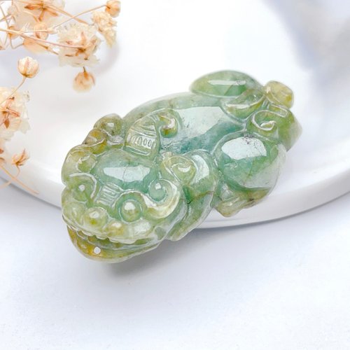 瓔珞珠寶盒 E.L.Jewelry Box 【招財神獸】飄綠花翡翠貔貅擺飾 | 天然緬甸玉翡翠A貨